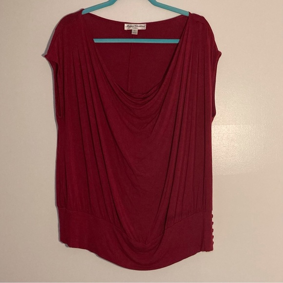 Marisa Christina Red Draped Cap Sleeve Blouse | Soft & Comfy | Summer Parties - Picture 1 of 8